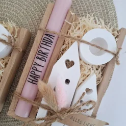 Geburtstag Geburtstagsgeschenk Häuser / Lichthäuser Kerzenhalter rund Stabkerze Kerzenbox Holzbox Mitbringsel