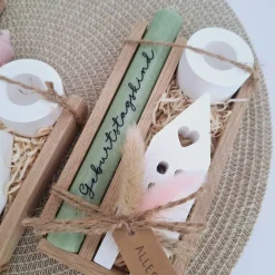 Geburtstag Geburtstagsgeschenk Haus / Lichthaus Kerzenhalter rund Stabkerze Kerzenbox Holzbox Mitbringsel