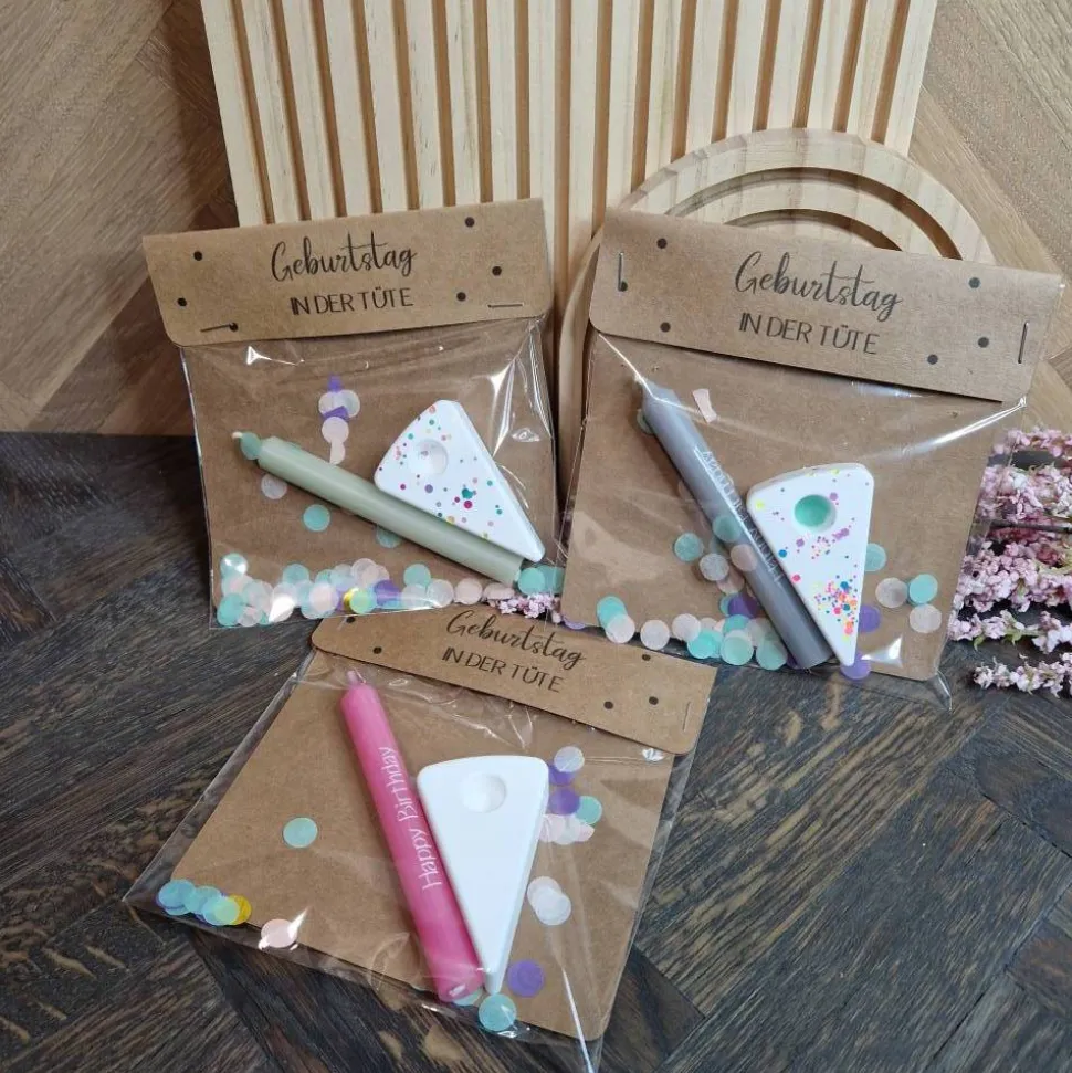 Geburtstag in der Tüte | kleines Geschenk mit Kerze