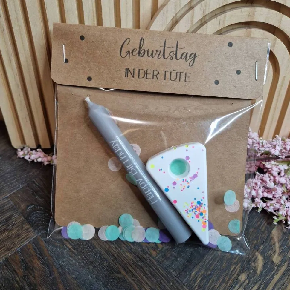Geburtstag in der Tüte | kleines Geschenk mit Kerze