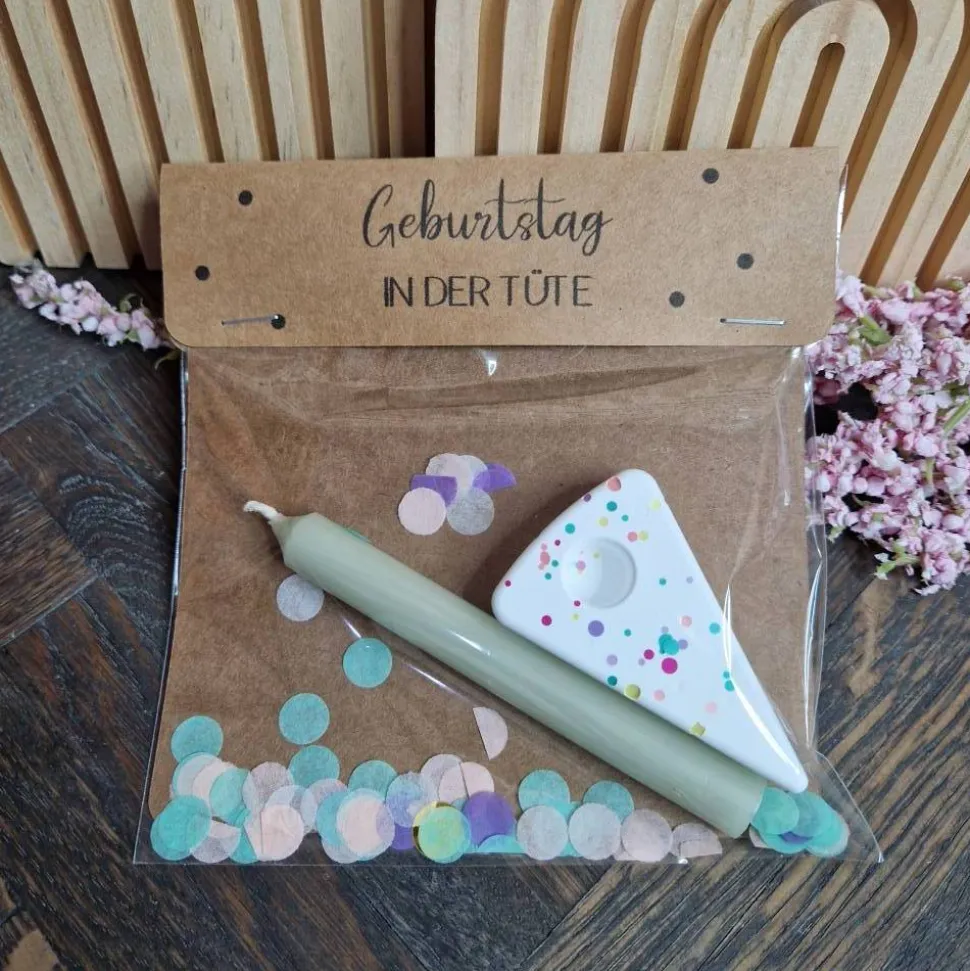 Geburtstag in der Tüte | kleines Geschenk mit Kerze