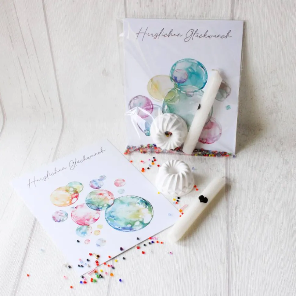 Geburtstag to go – Geschenkset mit Kerze, Mini-Gugelhupf und Karte – handgemachtes Mitbringsel