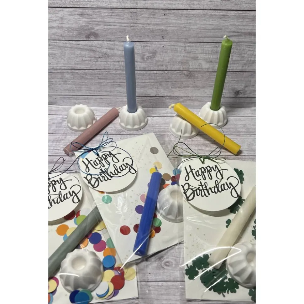 Geburtstag To Go, Kerze mit Gugelhupf als Kerzenständer & Konfetti oder Kleeblätter, Happy Birthday Geldgeschenk Raysin