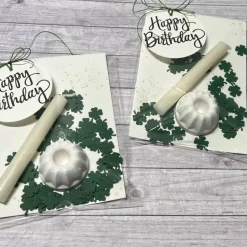 Geburtstag To Go, Kerze mit Gugelhupf als Kerzenständer & Konfetti oder Kleeblätter, Happy Birthday Geldgeschenk Raysin