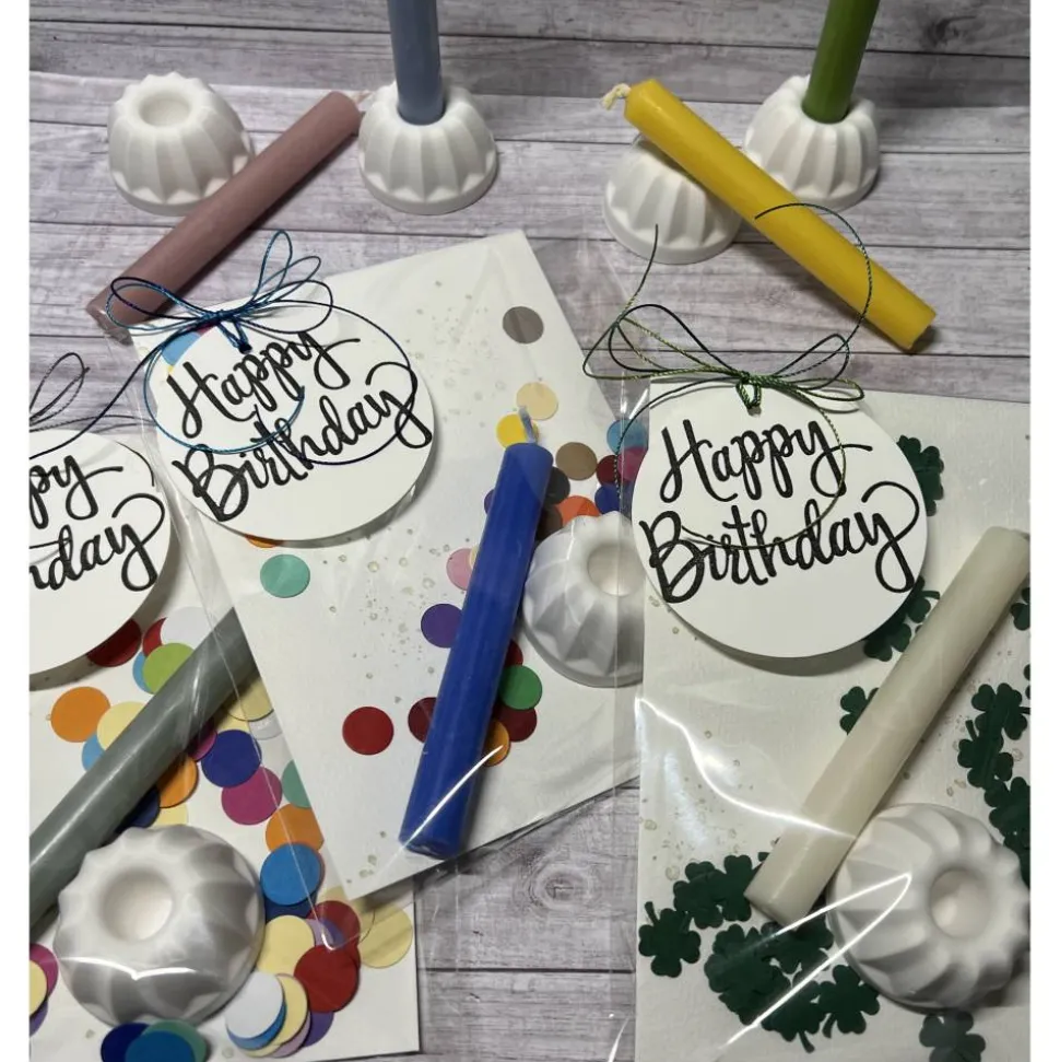 Geburtstag To Go, Kerze mit Gugelhupf als Kerzenständer & Konfetti oder Kleeblätter, Happy Birthday Geldgeschenk Raysin