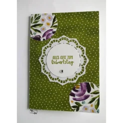 Geburtstagkarte Grußtext Pastell Blüten Lila,Grün,Gelb