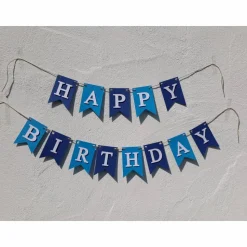 Geburtstags Girlande Happy Birthday Wimpelkette auf Wunsch mit Namen personalisiert Fahnengirlande blau hellblau