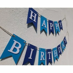 Geburtstags Girlande Happy Birthday Wimpelkette auf Wunsch mit Namen personalisiert Fahnengirlande blau hellblau