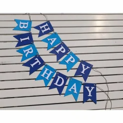 Geburtstags Girlande Happy Birthday Wimpelkette auf Wunsch mit Namen personalisiert Fahnengirlande blau hellblau