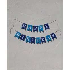 Geburtstags Girlande Happy Birthday Wimpelkette auf Wunsch mit Namen personalisiert Fahnengirlande blau hellblau