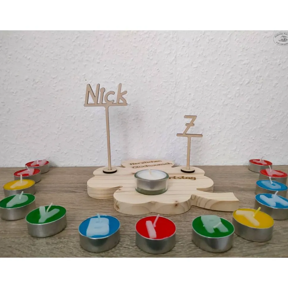 Geburtstagsbrett Kleeblatt mit Namens- und Zahlenstecker