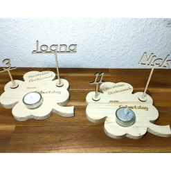 Geburtstagsbrett Kleeblatt mit Namens- und Zahlenstecker