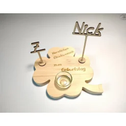 Geburtstagsbrett Kleeblatt mit Namens- und Zahlenstecker