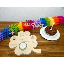 Geburtstagsbrett Kleeblatt mit Namens- und Zahlenstecker