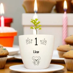 Geburtstagsgeschenk - Blumentopf graviert - 1 Jahr Koala