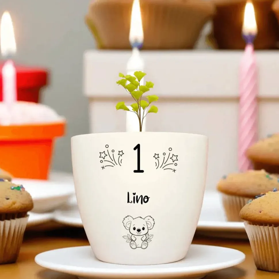 Geburtstagsgeschenk - Blumentopf graviert - 1 Jahr Koala