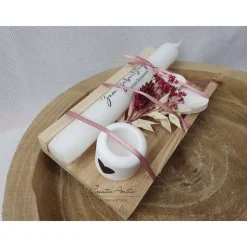 Geburtstagsgeschenk - Geschenkset mit Herz-Anhänger aus Beton, Kerze, Kerzenständer und Trockenblumen dekoriert