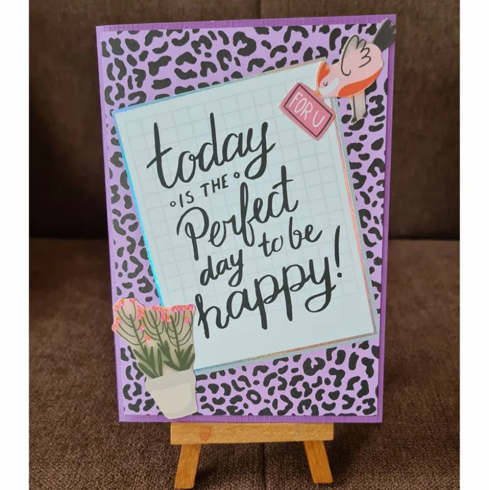 Geburtstagskarte " Blumentopf und kleiner Vogel "