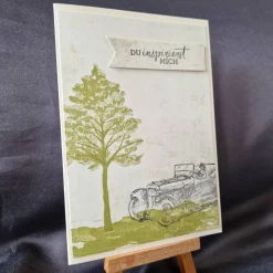 Geburtstagskarte - Geschenk zum Geburtstag - Geburtstagskarte mit Auto - Karte mit Bäume - Geschenk - Schwarz Grün Beige