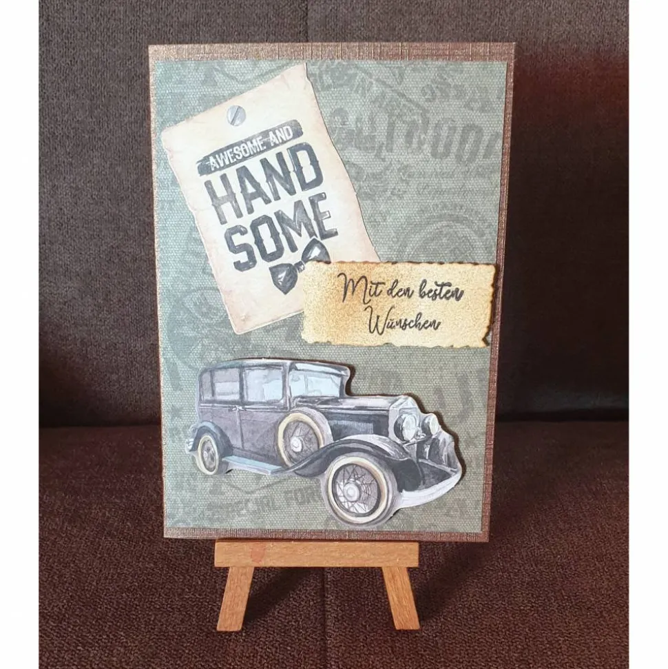 Geburtstagskarte " Mit den besten Wünschen " Auto , VintageLook