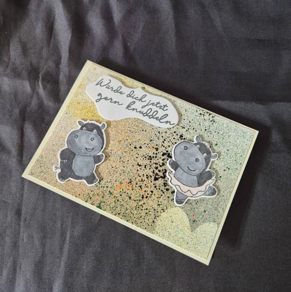 Geburtstagskarte / Nilpferdmotiv / Sprüchekarte / Knuddeln Spruch / Handgefertigte Karte / Geburtstag / Geschenk