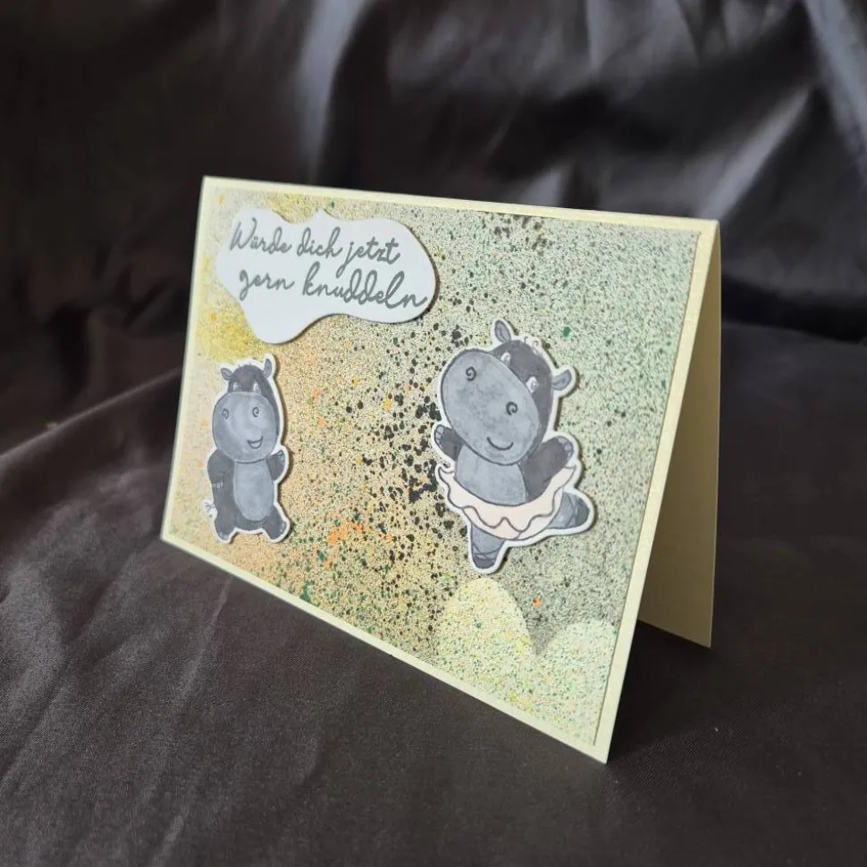 Geburtstagskarte / Nilpferdmotiv / Sprüchekarte / Knuddeln Spruch / Handgefertigte Karte / Geburtstag / Geschenk