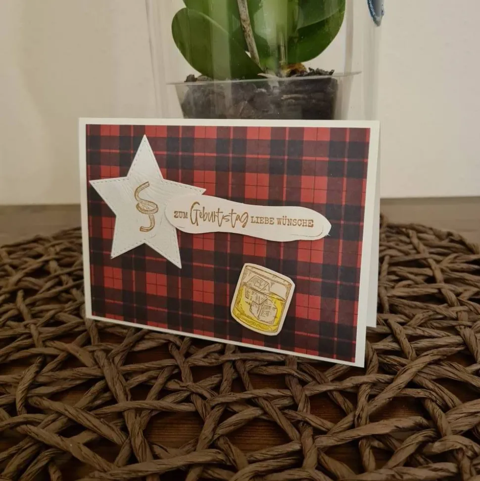 Geburtstagskarte - Whiskeyglas - Zum Geburtstag liebe Wünsche