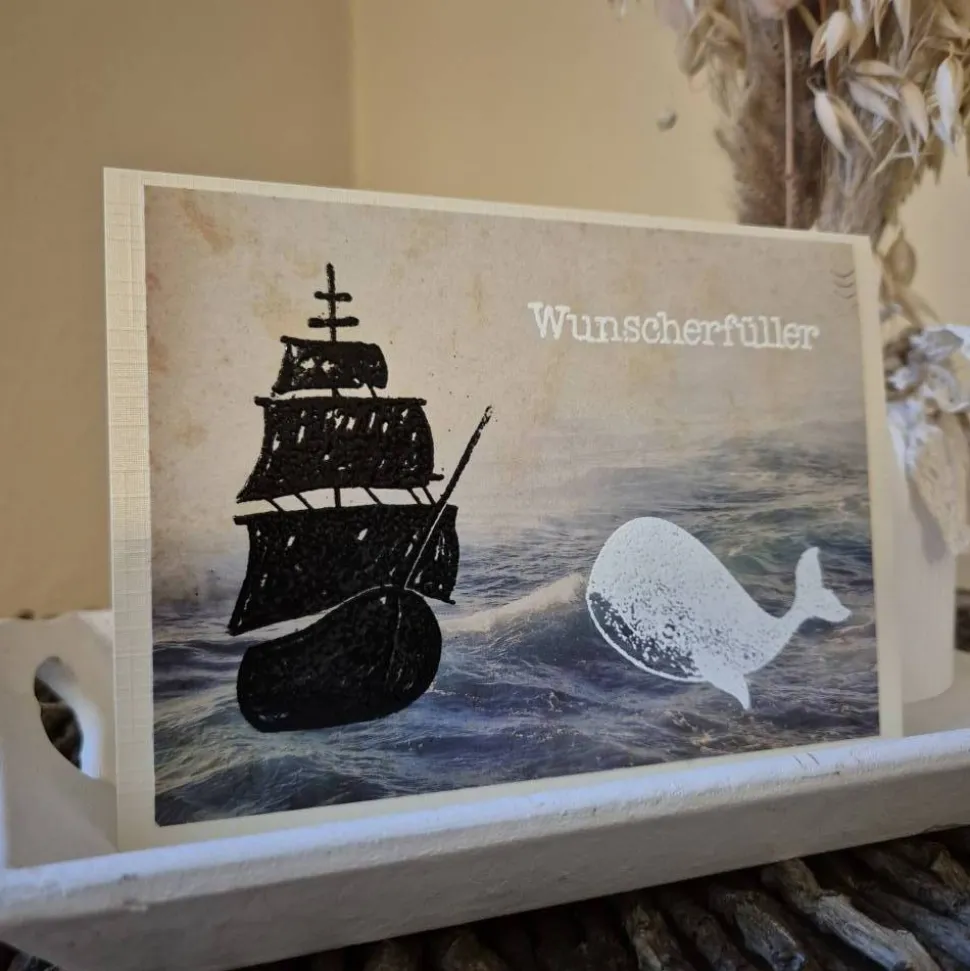 Geburtstagskarte / Wunscherfüller / Schiff Design / Wal Illustration / Geschenk / Geburtstagskarte
