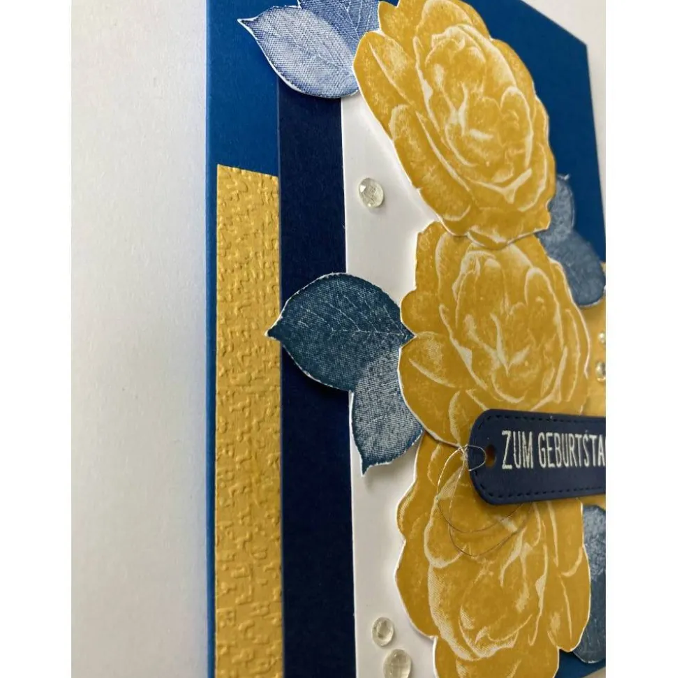 Geburtstagskarte  Blau/Gelb mit Rosen Handgefertigt Stampin up