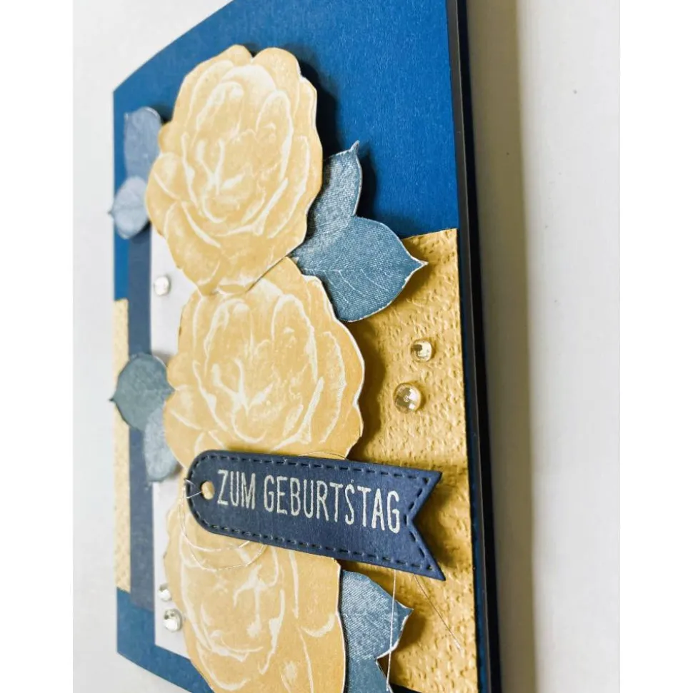 Geburtstagskarte  Blau/Gelb mit Rosen Handgefertigt Stampin up