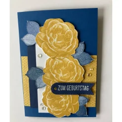 Geburtstagskarte  Blau/Gelb mit Rosen Handgefertigt Stampin up