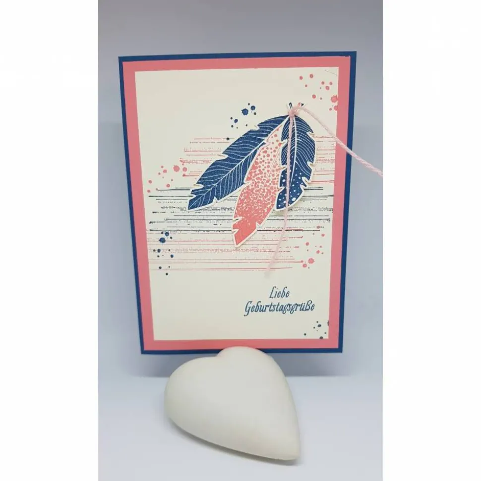 Geburtstagskarte "Federn" in blau und rosa