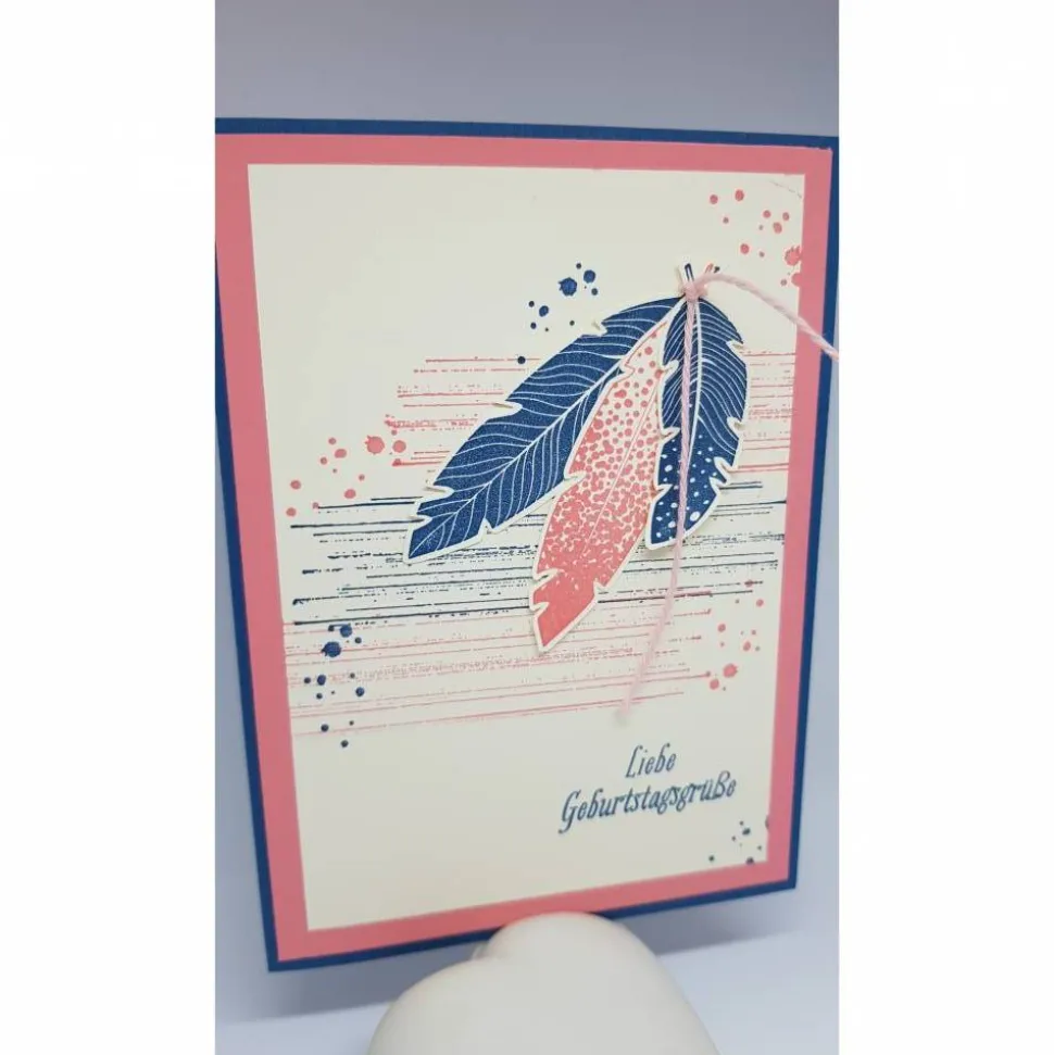 Geburtstagskarte "Federn" in blau und rosa