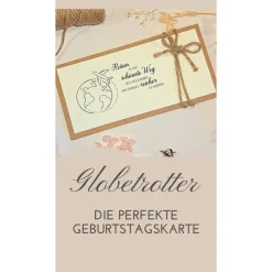 Geburtstagskarte für Reiseliebhaber – Geldgeschenk & Gutscheinverpackung mit Globus und Juteschleife