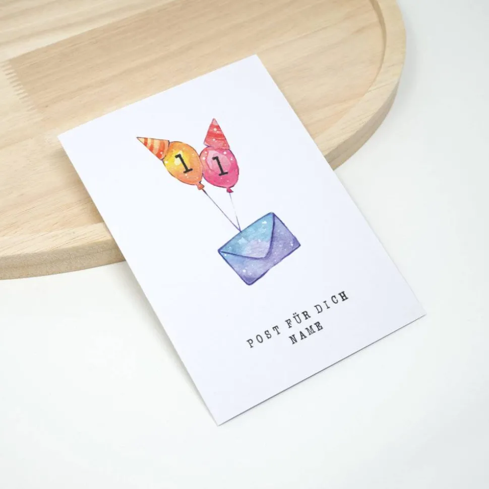 Geburtstagskarte Geburtstagspost mit Alter Name | Bunte Luftballons | Aquarell | Glückwunschkarte mit Briefumschlag
