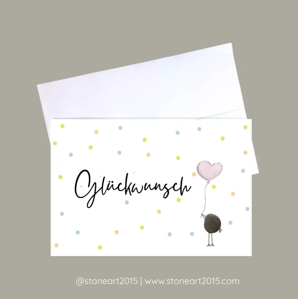 Geburtstagskarte Glückwunsch Konfetti – Handgemachte Mini-Steinbild Karte mit Umschlag