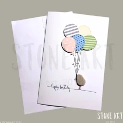 Geburtstagskarte „Happy Birthday“ – Handgefertigte Karte mit Mini-Kieselstein & Umschlag, einzigartig & natürlich