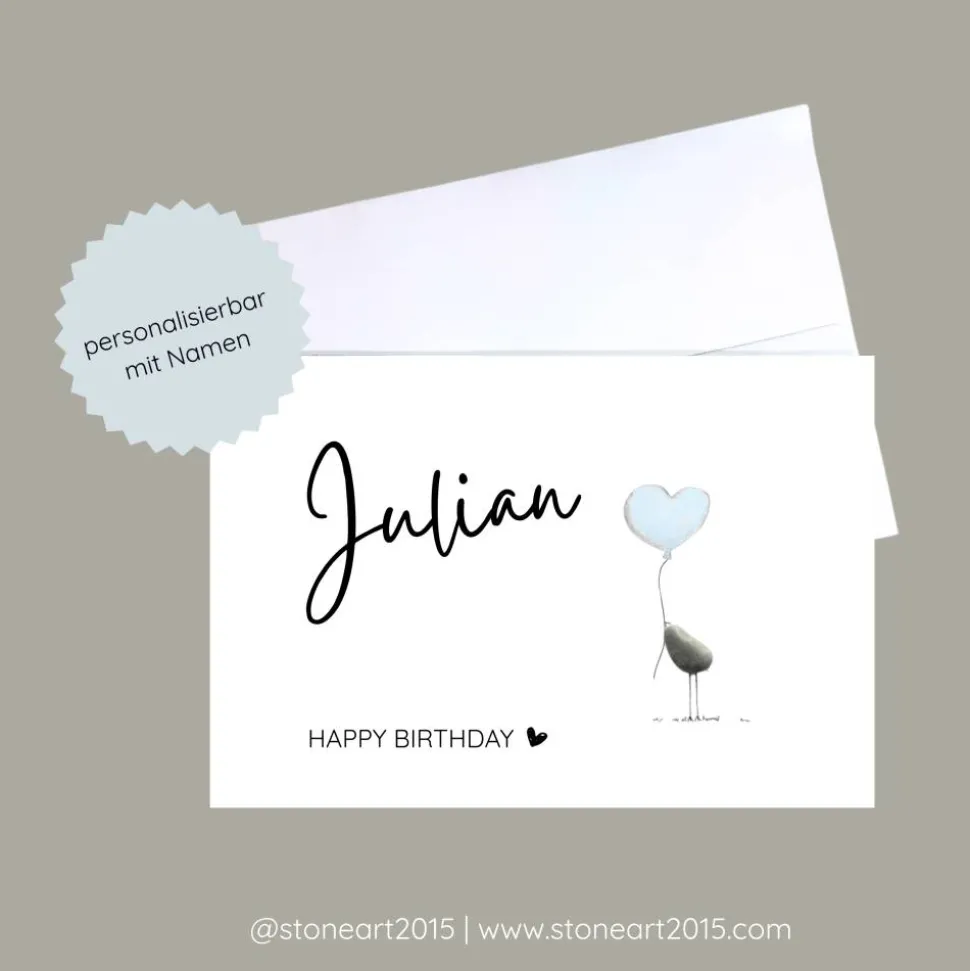 Geburtstagskarte HAPPY BIRTHDAY personalsierbar mit Name ROSA - Mini Steinbild mit Umschlag