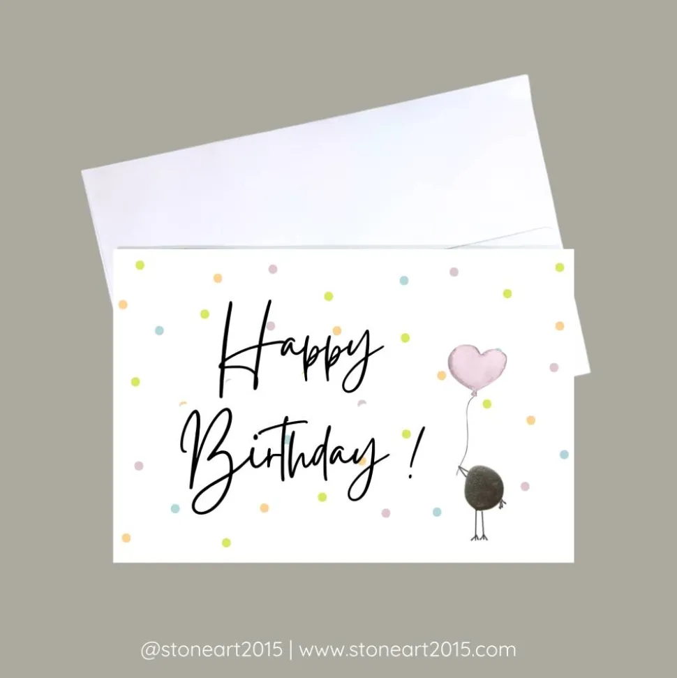 Geburtstagskarte HAPPY BIRTHDAY Konfetti - Mini Steinbild mit Umschlag