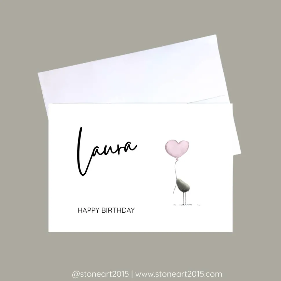 Geburtstagskarte HAPPY BIRTHDAY personalsierbar mit Name ROSA - Mini Steinbild mit Umschlag