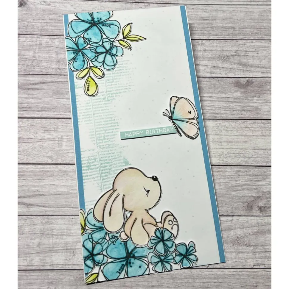 Geburtstagskarte im Aquarell - Look „Happy Birthday“ Grußkarte Karte Mädchen Kinder Geburtstag Blumen Bär blau Handmade