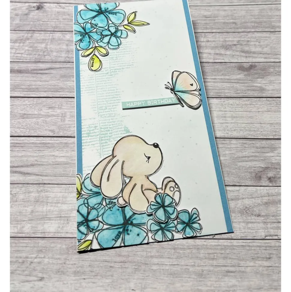 Geburtstagskarte im Aquarell - Look „Happy Birthday“ Grußkarte Karte Mädchen Kinder Geburtstag Blumen Bär blau Handmade