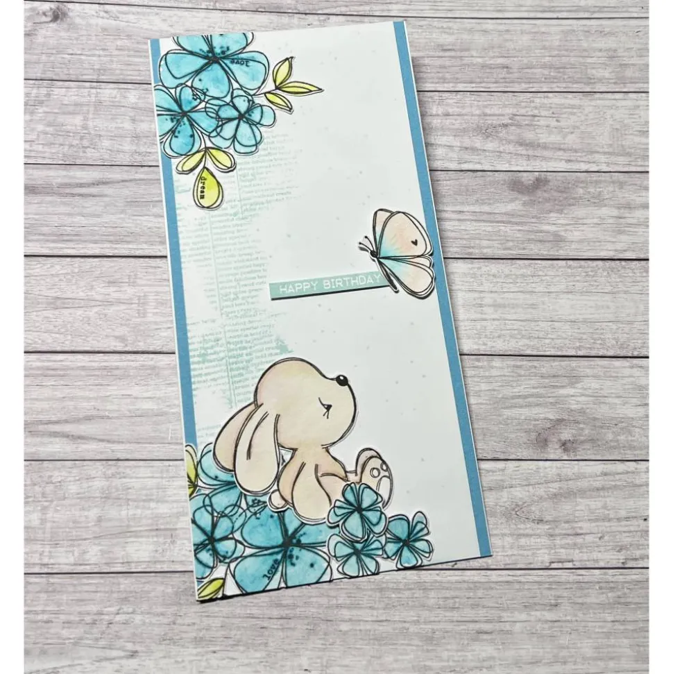 Geburtstagskarte im Aquarell - Look „Happy Birthday“ Grußkarte Karte Mädchen Kinder Geburtstag Blumen Bär blau Handmade