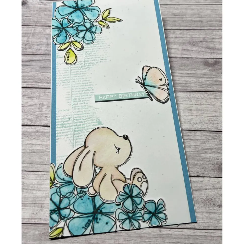 Geburtstagskarte im Aquarell - Look „Happy Birthday“ Grußkarte Karte Mädchen Kinder Geburtstag Blumen Bär blau Handmade