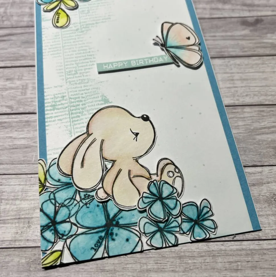 Geburtstagskarte im Aquarell - Look „Happy Birthday“ Grußkarte Karte Mädchen Kinder Geburtstag Blumen Bär blau Handmade