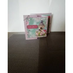 Geburtstagskarte in rose mit Blumen und Singvögeln