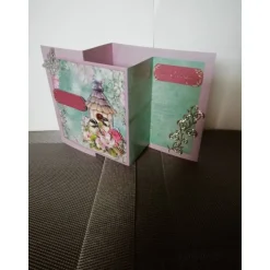 Geburtstagskarte in rose mit Blumen und Singvögeln