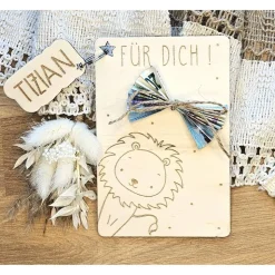 Geburtstagskarte Kind personalisiert Holz, Glückwunschkarte Namen Giraffe, Schlüsselanhänger Name