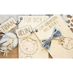 Geburtstagskarte Kind personalisiert Holz, Glückwunschkarte Namen Giraffe, Schlüsselanhänger Name