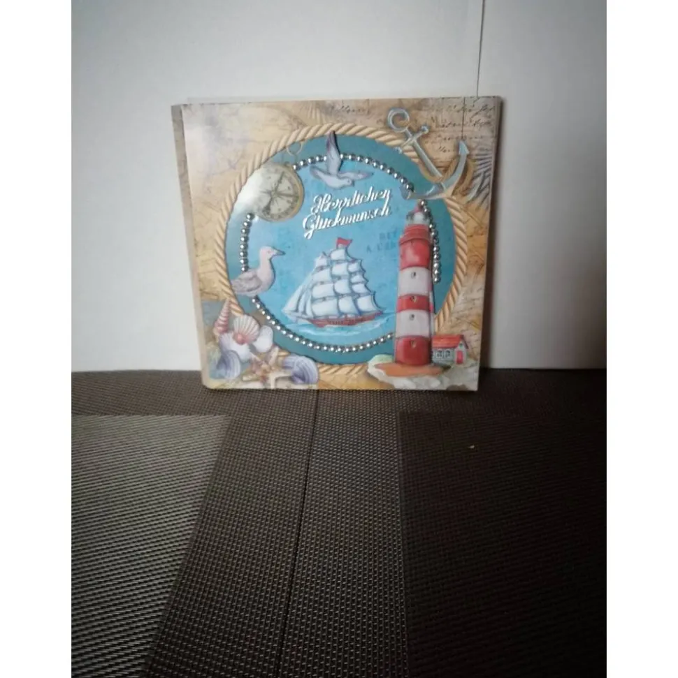 Geburtstagskarte maritim in Blau und Rot